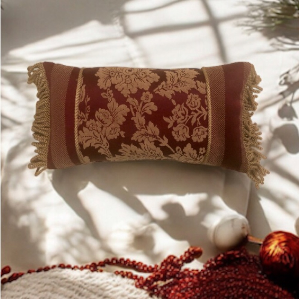 Stratford Home Rectangle Burgundy Gold Floral Bedroom Chair Decorative Pillow